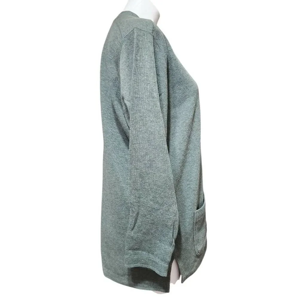 Liz Claiborne Liz & Co green tunic sweater lagenlook pockets cotton medium‎